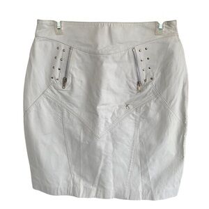 Vintage 80s 90s Chia White Embellished Leather Mini Pencil Skirt Size 14